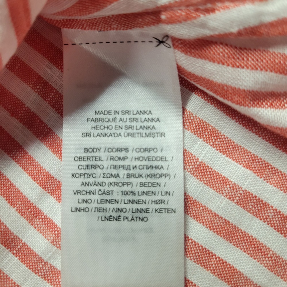 Lauren Ralph Lauren Red White Striped Linen Front Tie Shirt Large Short Sleeve - Picture 8 of 11